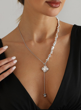 欧美跨境饰品碎银拼接锁骨链镶嵌