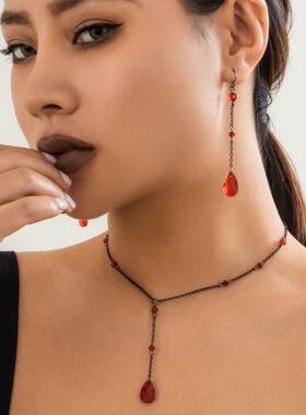 欧美饰品 复古哥特滴血流苏choker项饰 小众甜酷金属水滴项圈