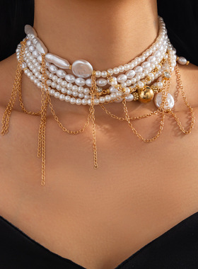 欧美跨境饰品多层大小串珠流苏