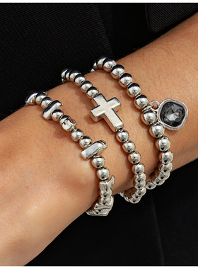 欧美跨境碎银ccb串珠弹力手链套