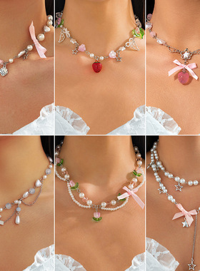 欧美跨境ins气质辣妹草莓项链