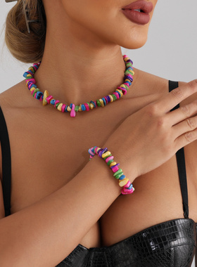 欧美简约设计感彩色碎贝壳串珠