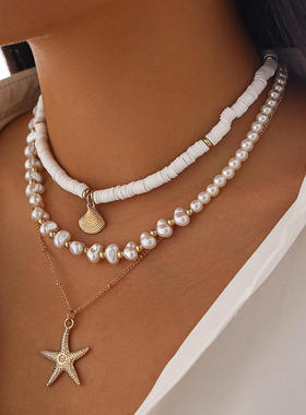 欧美跨境软陶珍珠叠戴款ins风