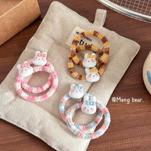可爱蝴蝶结小兔发圈卡通森女马卡龙发绳软萌少女清新学生头绳