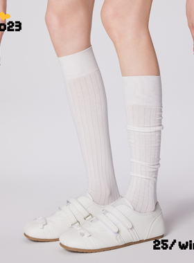 白色袜子女2025新款爆款条纹堆堆袜夏薄款芭蕾风纯色棉无骨小腿袜