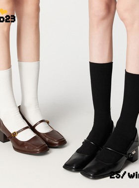 白色袜子女士2025新款爆款秋冬日系条纹显瘦中筒袜纯色棉堆堆袜