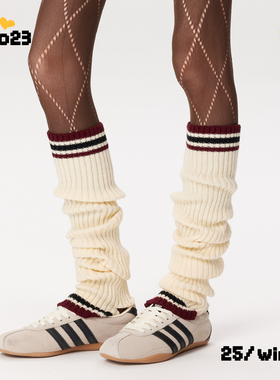 白色护腿袜套女款秋冬韩系条纹复古学院风保暖艺术生长筒袜防下滑