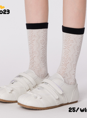 白色袜子女夏薄款网眼透气撞色中筒袜2025新款甜美纯色棉袜子女