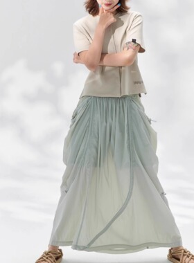 DAIKON Lab25ss户外防晒轻薄轻量透视感抽绳半身长裙(内置短裤)