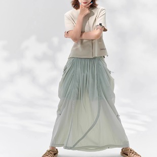 内置短裤 DAIKON Lab25ss户外防晒轻薄轻量透视感抽绳半身长裙