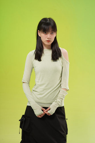 DAIKON Lab.24ss天丝美利奴羊毛不对称镂空两件套分体背心长袖T恤