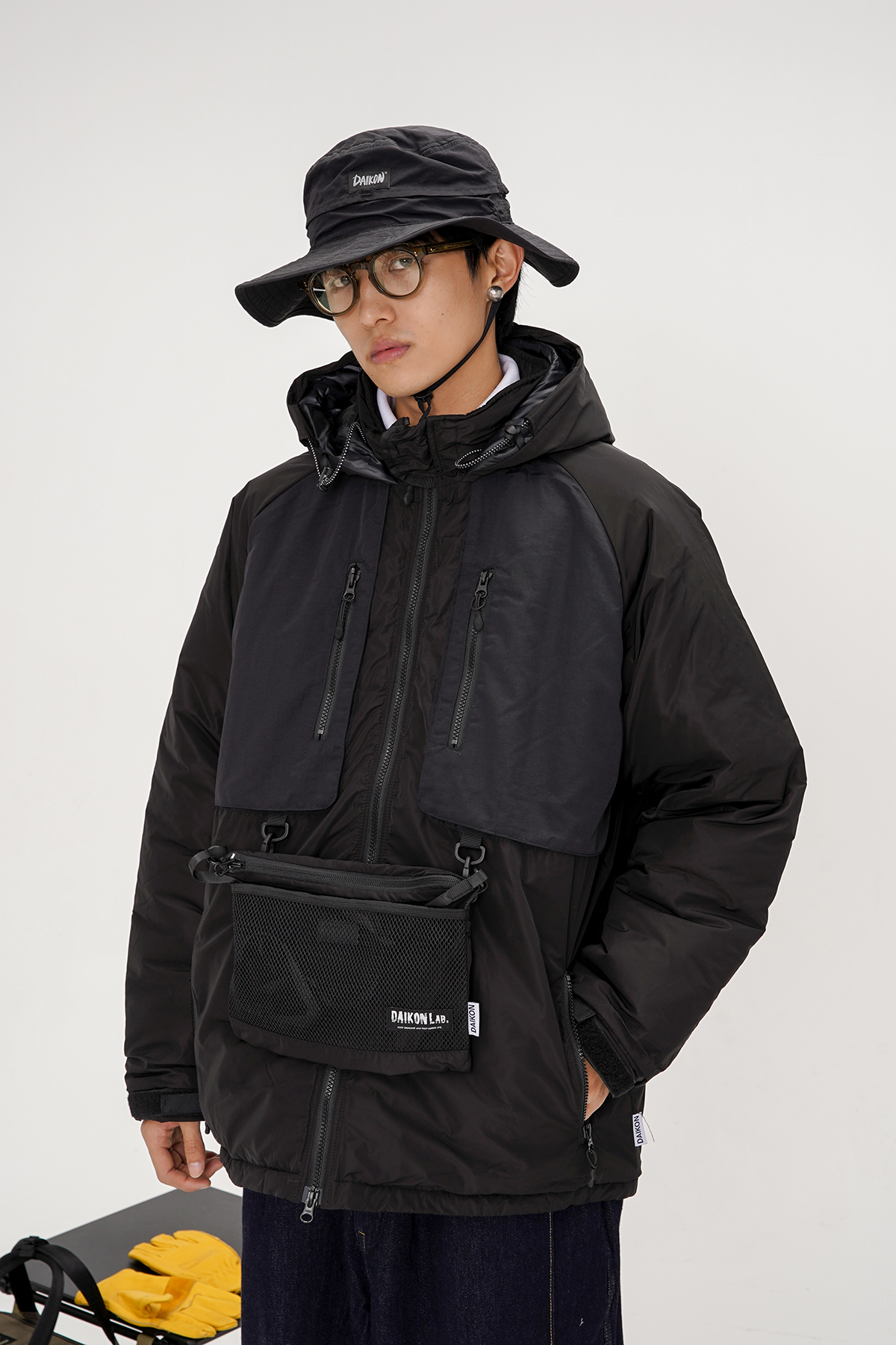 DAIKON Lab日系机能风多口袋工装连帽棉服男冬季宽松加厚保暖外