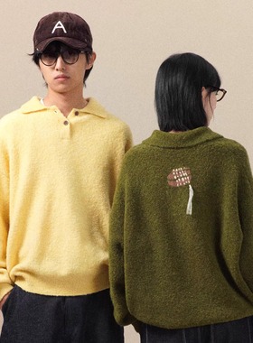 DAIKON Lab.25aw复古简约纯色羊毛卷宽松廓形软糯针织衫翻领毛衣