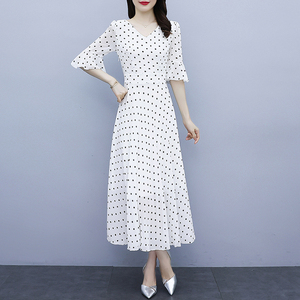 RM20452#气质优雅白色波点连衣裙2023新款修身大摆长裙波西米亚超仙公主裙