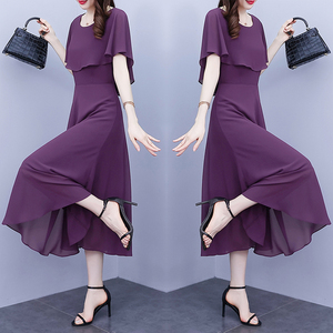 RM20456#斗篷连衣裙夏季女装新款长款大摆脚踝沙滩度假裙子雪纺收腰气质裙