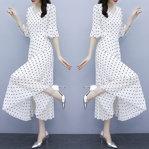 RM20452#气质优雅白色波点连衣裙2023新款修身大摆长裙波西米亚超仙公主裙