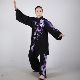 马蕾太极新款刺绣太极拳武术表演服演出服中长款重工刺绣丹凤呈祥