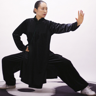 马蕾太极服秋冬新款气功武术练功定制精编不倒绒加长版偏襟训练服