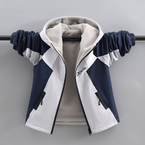 新款男童加绒加厚双面穿外套