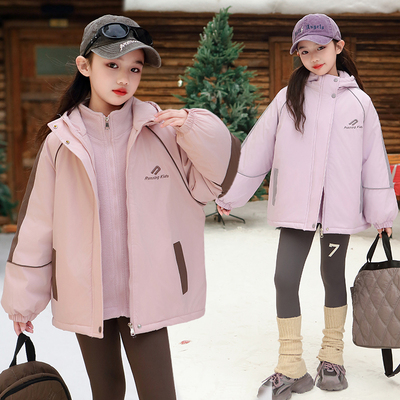 女童冲锋衣三合一可拆卸秋冬装2025新款女孩大童加绒加厚防风外套