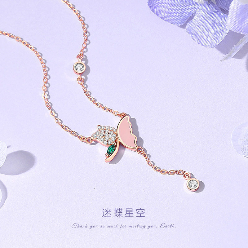 原创郁见你蝴蝶项链女s925纯银森系甜美小众设计蝴蝶结锁骨链批发