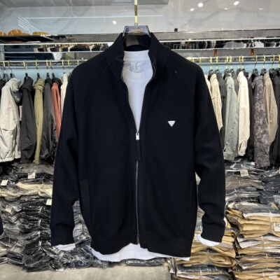 秋季高级感纯色简约立领针织开衫男美式潮流轻奢宽松痞帅毛衣外套