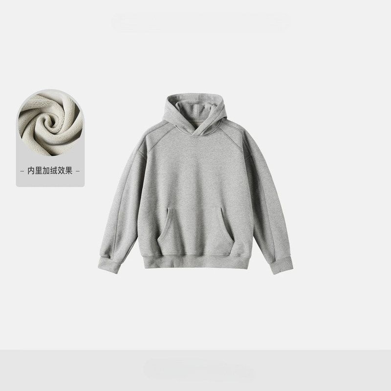 GOO/南己 冬季重磅奥粒绒明线慵懒感连帽卫衣宽松舒适百搭男上衣