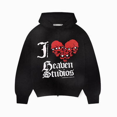 ins HEAVEN黑色连帽卫衣趣味印花帽衫嘻哈休闲宽松男女卫衣卫裤