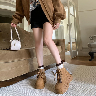 马丁靴低帮短靴内增高 厚底松糕鞋 小个子9cm增高女鞋 2025年新款