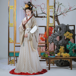 八破裙春秋摄影款 一盏逢春 垂胡袖 汉服女曲领衫 褚蒜子晋制复原款