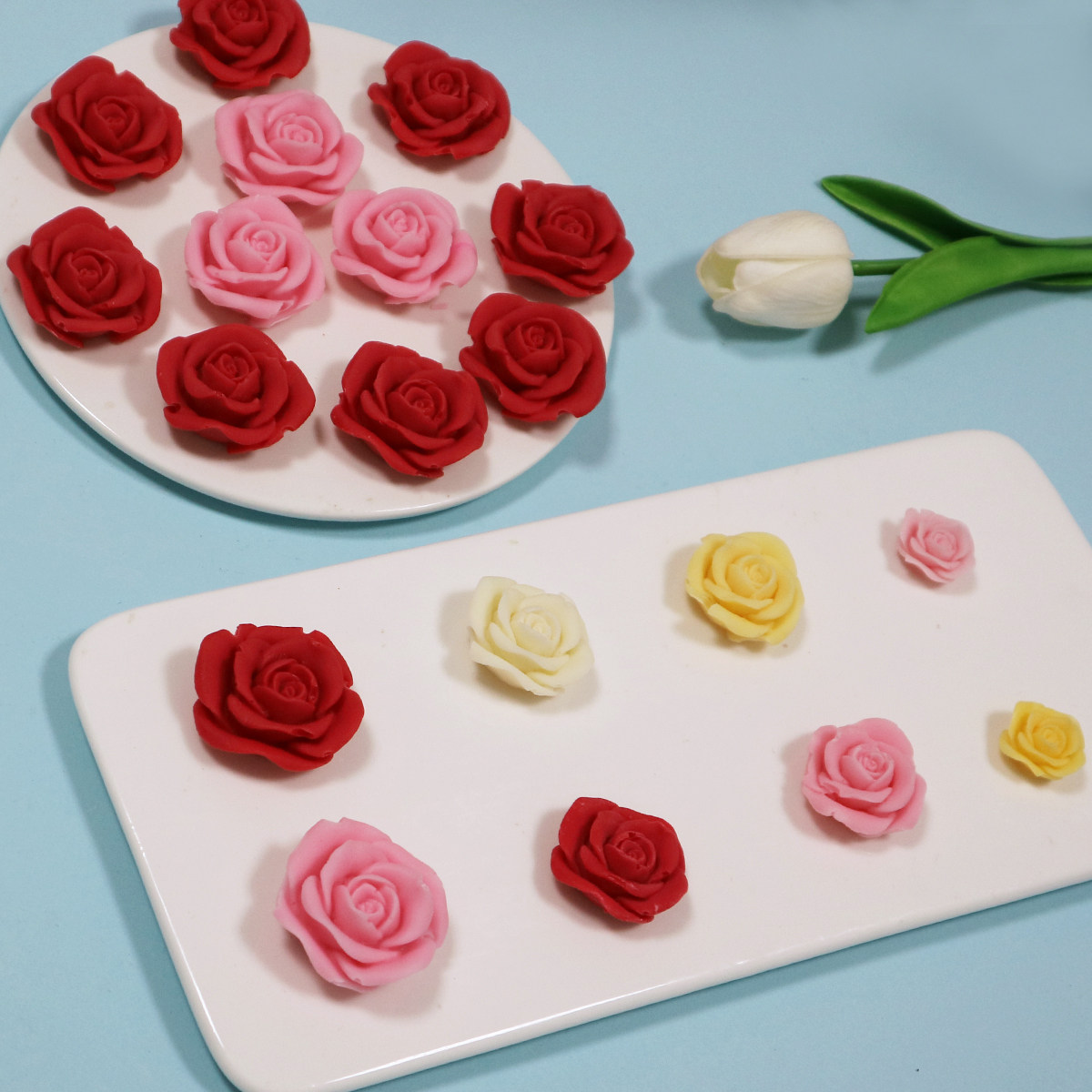 巧克力立体红色玫瑰花西点蛋糕装饰 七夕情人节花瓣插件可食用