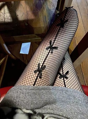 白色蝴蝶结渔网袜袜子女薄款辣妹jk连裤袜镂空豹纹连体黑色丝袜