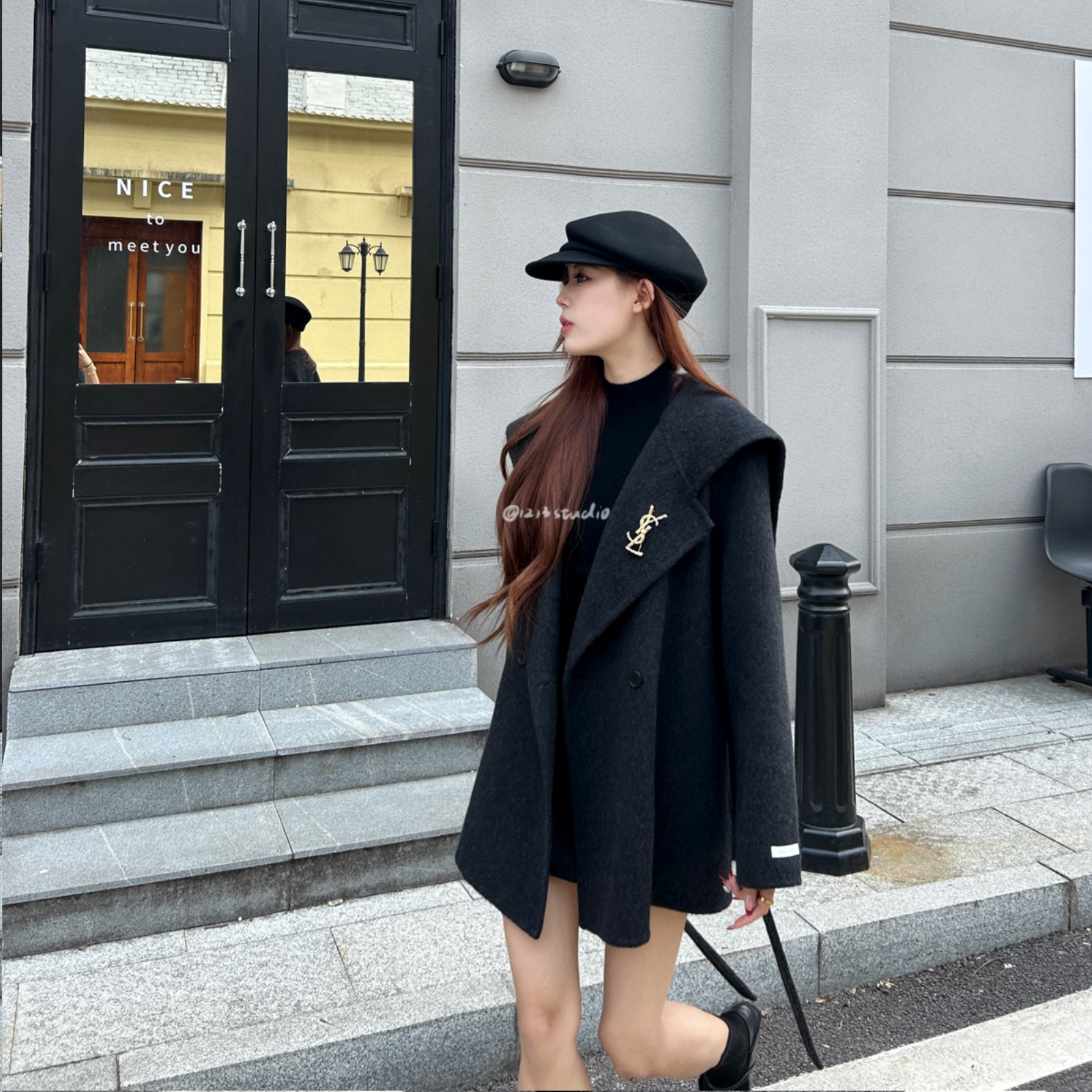 1213studio海军领双面羊绒大衣2024秋冬新款气质洋气羊毛呢外套女