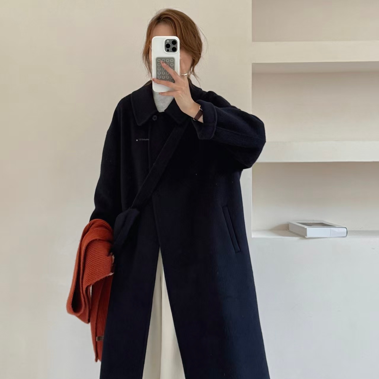 1213studio秋冬新款设计感双面羊毛呢大衣长款过膝羊毛呢子外套女