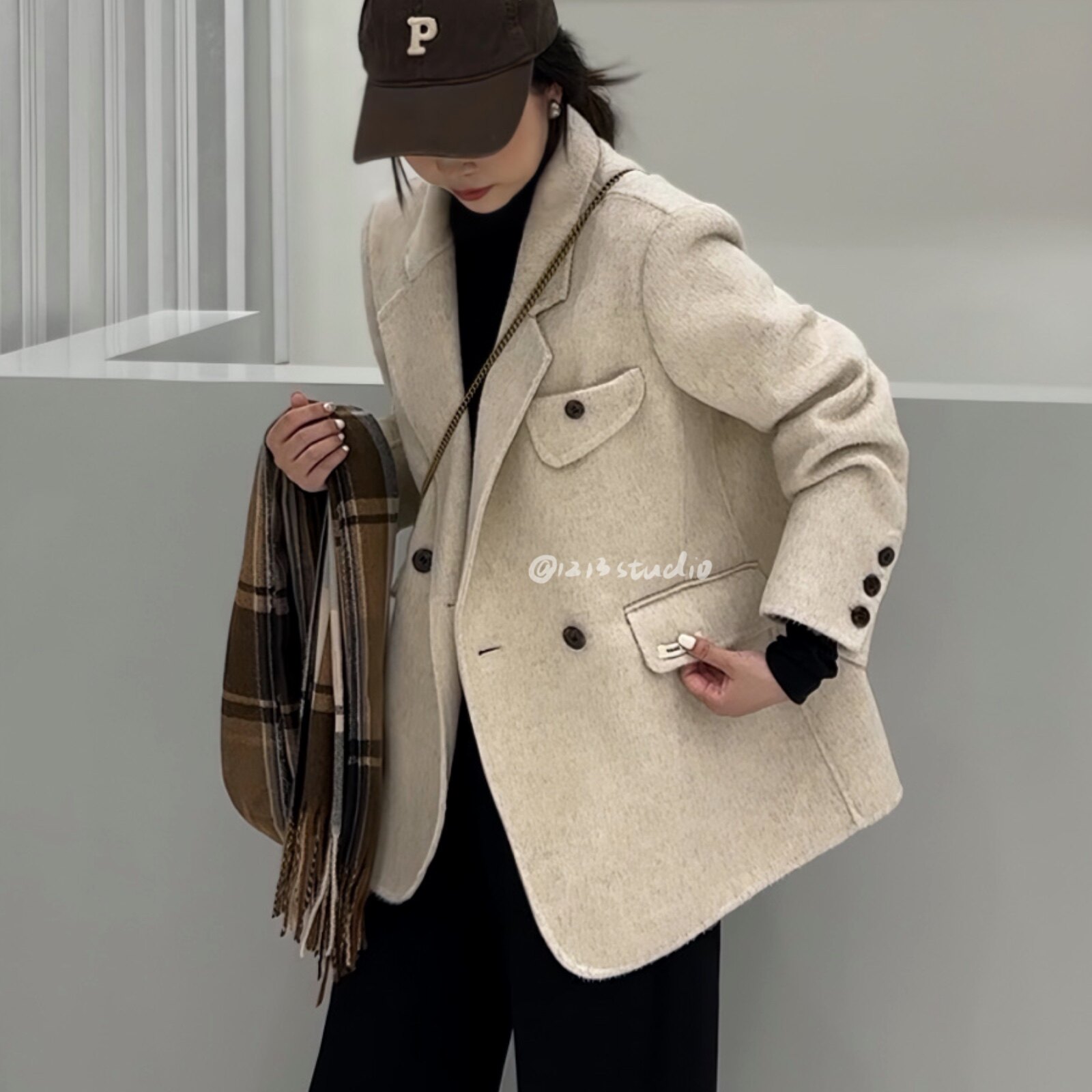 1213studio 2024新款品质西装羊毛大衣外套垫肩日常百搭气质