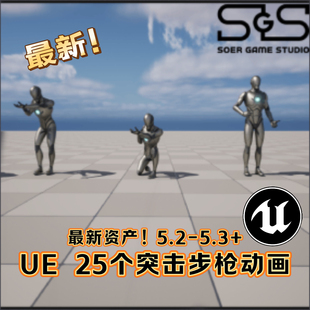 UE5虚幻5枪战动作 Assault Rifle Animations 特种兵步枪射击蹲伏