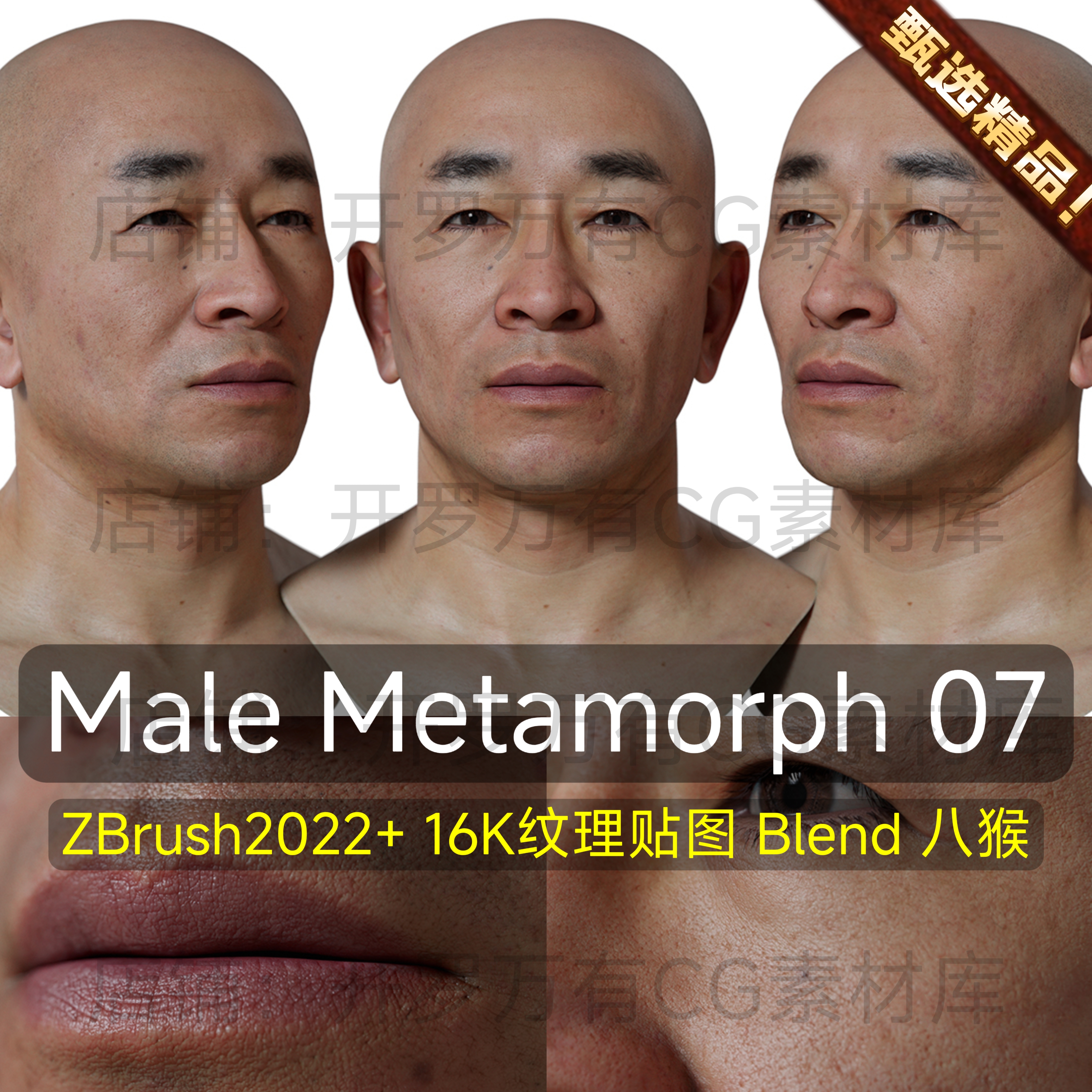 3DScan store写实模型ZBrush中年人HD扫描头部Male Metamorph 07