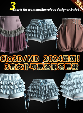 MD女性洛丽塔可爱短裙碎花裙子薄纱打版设计源文件ZPRJ服装3D模型