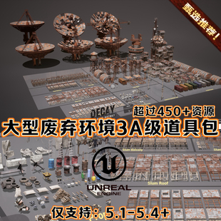 UE5.4虚幻5废弃荒漠废土末日城镇沙漠科幻场景环境建筑模型3A道具
