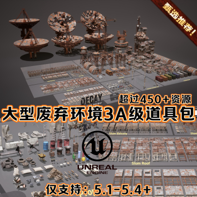 UE5.4虚幻5废弃荒漠废土末日城镇沙漠科幻场景环境建筑模型3A道具
