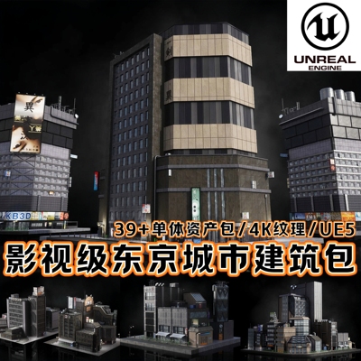UE5虚幻5影视级写实东京涩谷银座城市场景街道高楼建筑3D模型资产