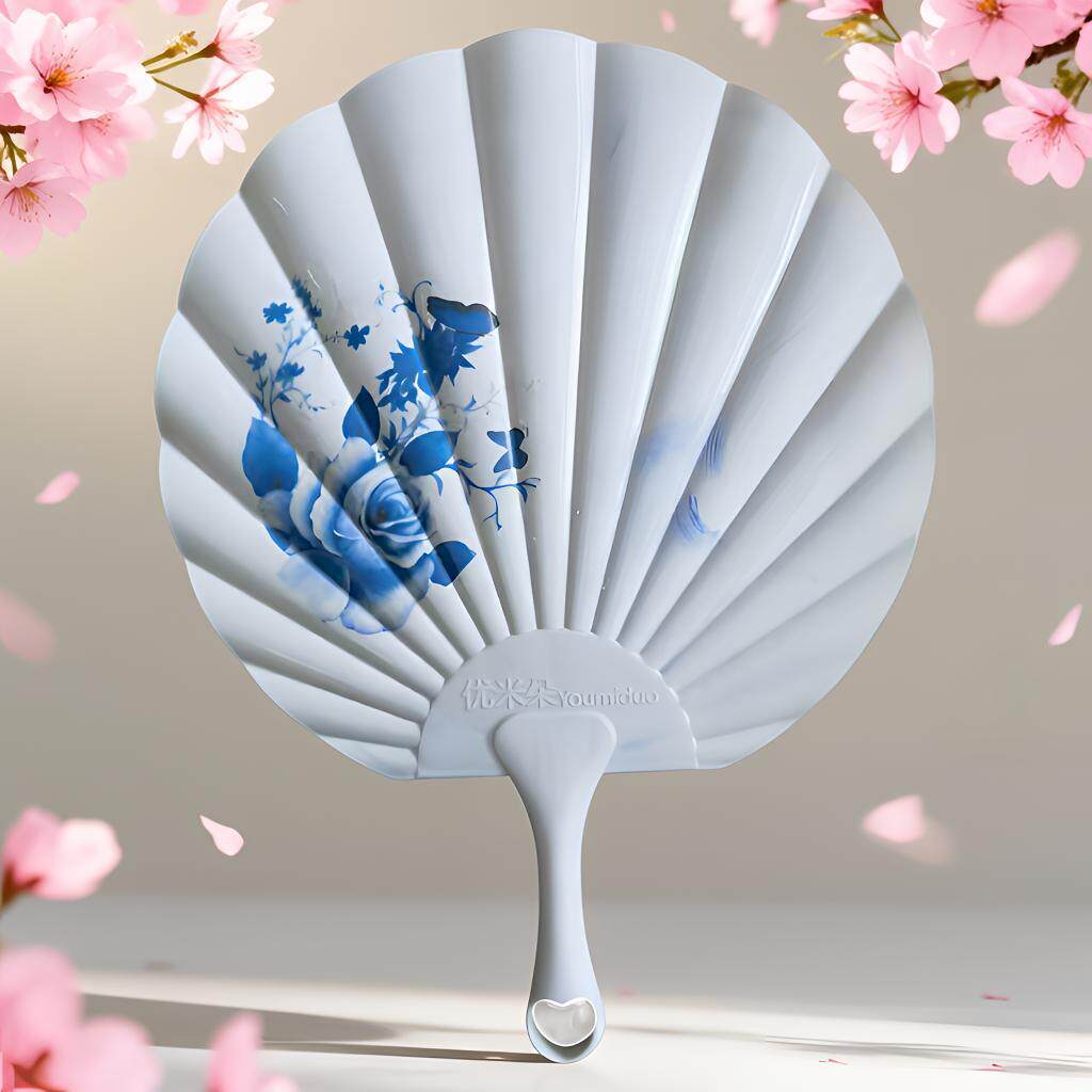优米朵新中式便携手持塑料大号仿青花瓷扇子夏季家用乘凉烧烤蒲扇