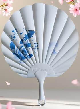 优米朵新中式便携手持塑料大号仿青花瓷扇子夏季家用乘凉烧烤蒲扇