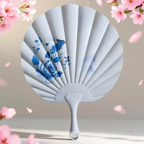 优米朵新中式便携手持塑料大号仿青花瓷扇子夏季家用乘凉烧烤蒲扇