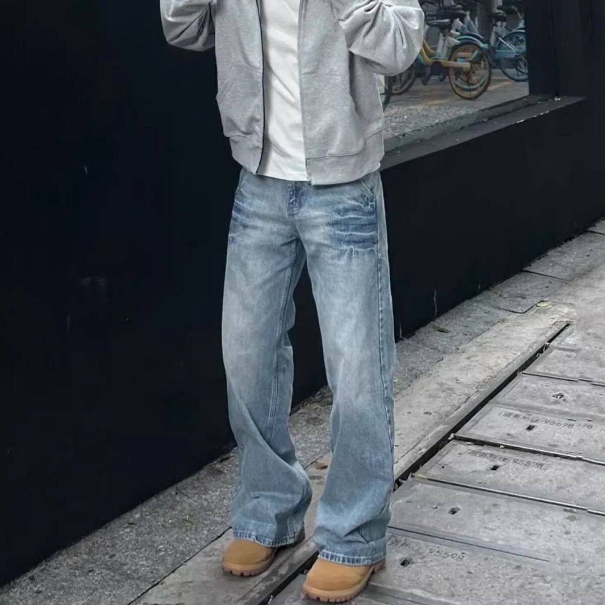 美式复古水洗蓝牛仔裤男2026秋季潮流痞帅青年宽松百搭直筒长裤子
