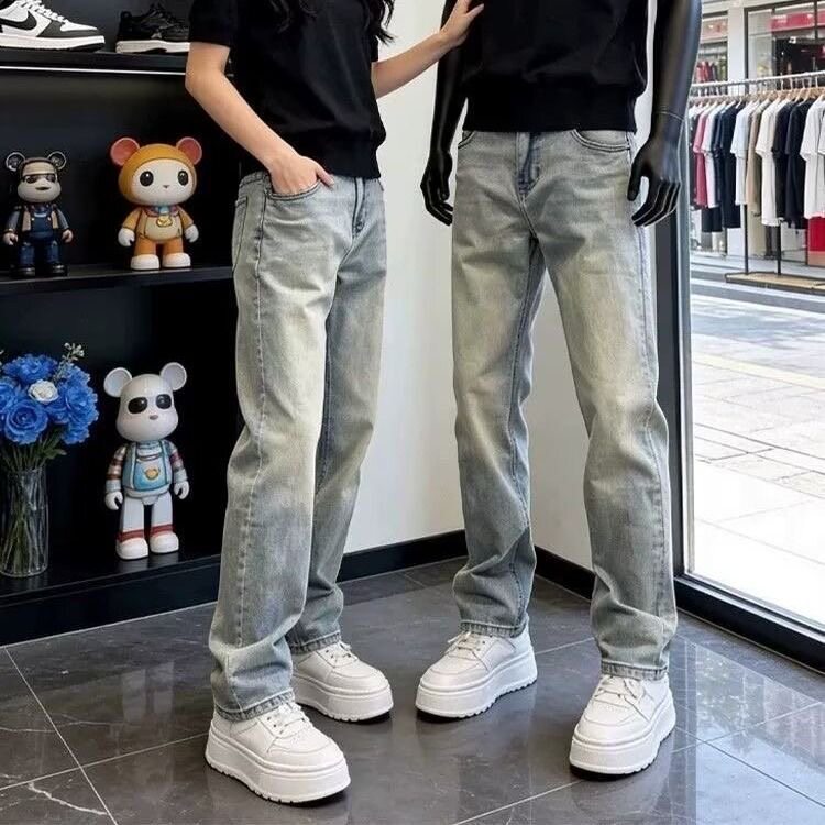 高街潮牌水洗泛白做旧直筒牛仔裤男2026潮流青年宽松百搭显瘦长裤
