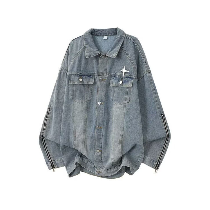 美式复古水洗牛仔外套男高街痞帅青年小众设计感宽松百搭翻领夹克