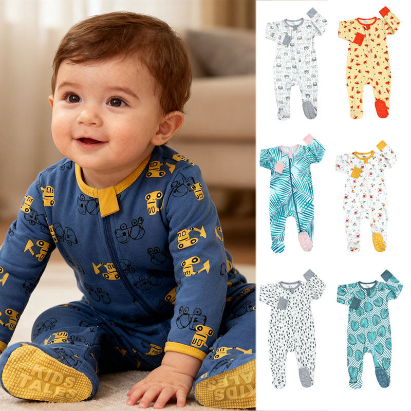 婴儿衣服春秋装长袖连体衣外出服鞋底滴胶新生宝宝哈衣包脚爬服潮