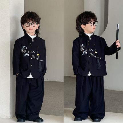 男童套装新中式唐装2025春季新款刺绣梅花中山领外套国风一件代发