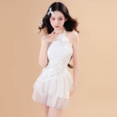 花房姑娘泳衣女高级感连体2025新款 白色仙女纯欲风绝美泡温泉度假